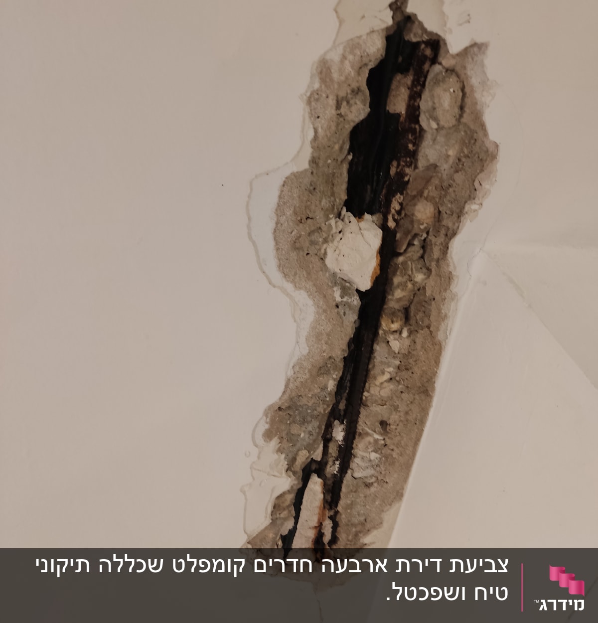 קיר עם סדק וחשיפת ברזל חלוד